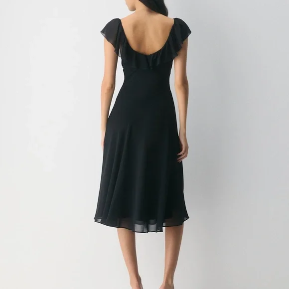Aritzia Wilfred Apostrophe Dress Chiffon V Neck Midi Black - Picture 2 of 5